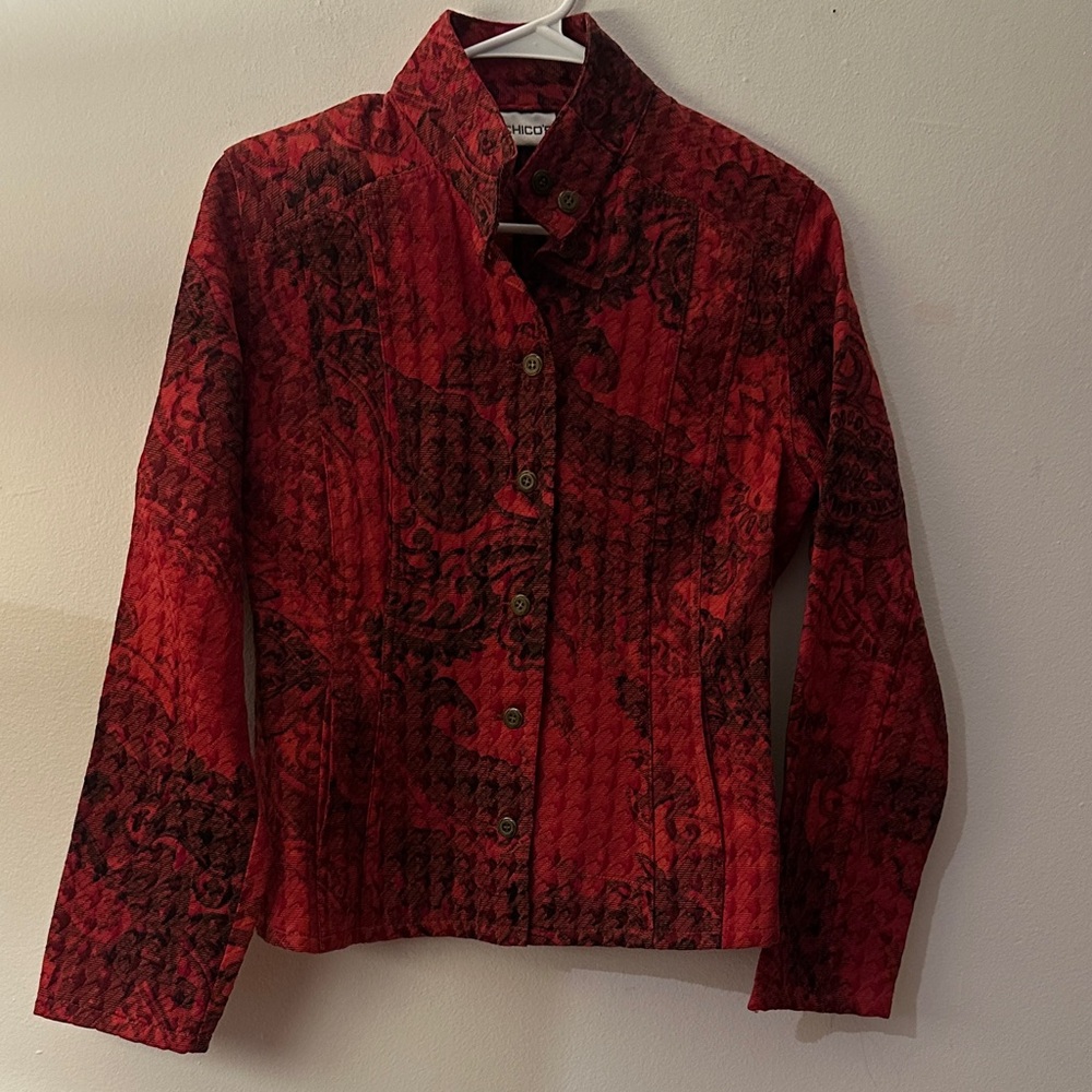 Chico's Red and Black Jacket with Pockets - Preloved - Picture 10 of 11